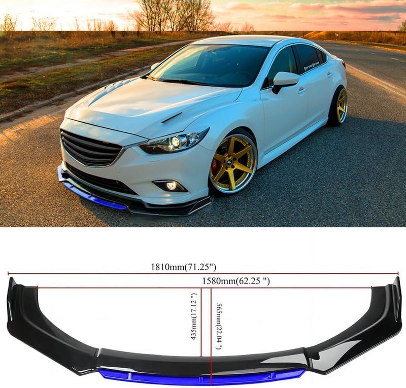 DREAMIZER Car Universal Front Bumper Lip 4pcs Body Kit Chin Spoiler Splitter Diffuser Protector Compatiable for Toyota Honda Nissan, Black w/Blue - Image 2